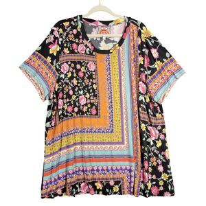 JOHNNY WAS Lookout Favorite Crew Neck Floral Tee Mixed Print Top SIZE XL